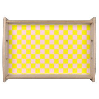 Pastel Pink Yellow Checkered Checkerboard Vintage Serving Tray