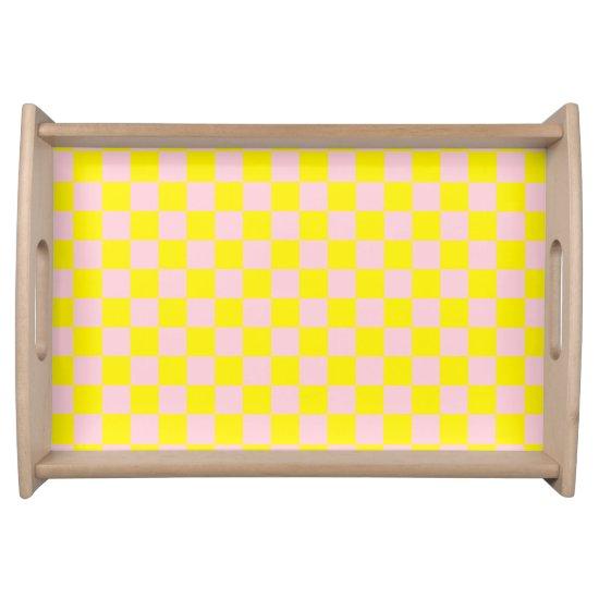Pastel Pink Yellow Checkered Checkerboard Vintage Serving Tray