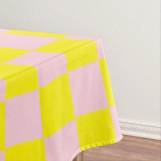 Pastel Pink Yellow Checkered Checkerboard Vintage Tablecloth