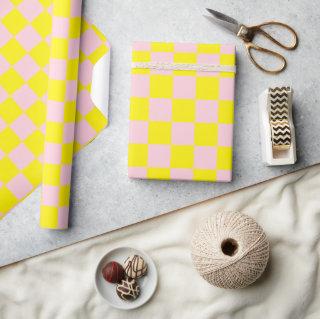 Pastel Pink Yellow Checkered Checkerboard Vintage
