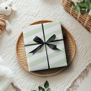 Pastel Pistachio and White Wide Horizontal Striped