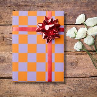 Pastel Purple Orange Checkered Checkerboard