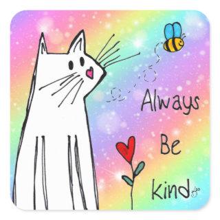 Pastel Rainbow Always Be Kind Cat Stickers