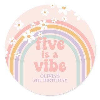 Pastel rainbow Five is a Vibe 5th birthday Classic Round Sticker