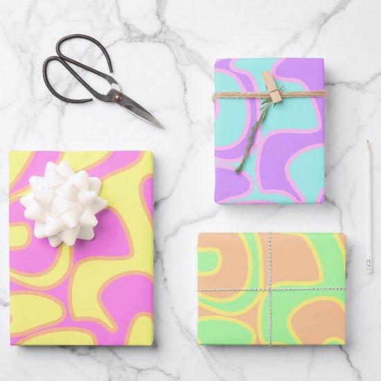 Pastel Rainbow Groovy Retro Fluid Art Unique  Sheets