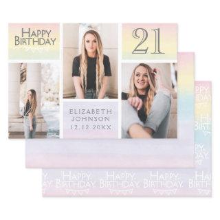 Pastel Rainbow Photo Collage 21st Birthday   Sheets