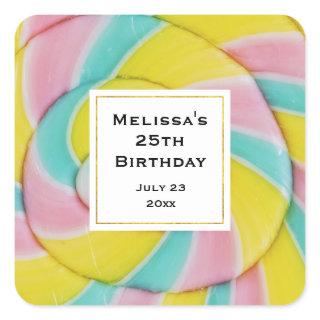 Pastel Rainbow Spiral Candy Photo Party Square Sticker