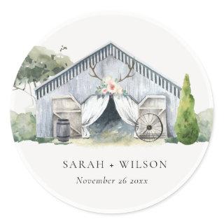 Pastel Rustic Dusky Barnyard Farm Theme Wedding Classic Round Sticker