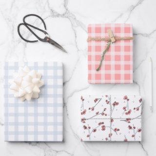 Pastel spring blue and pink tartan and Sakura  Sheets