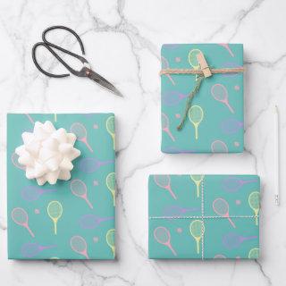Pastel Tennis Rackets with Tennis Ball on Green    Sheets