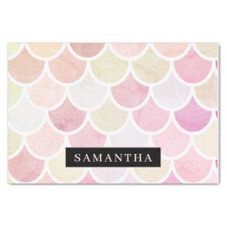 Pastel Watercolor Mermaid Scales Pattern With Name Tissue Paper