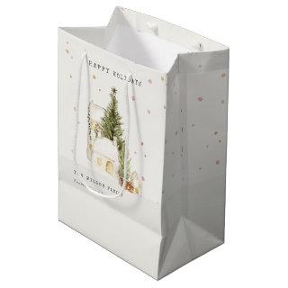 Pastel White Snow Tree Houses Seasons Greetings Medium Gift Bag