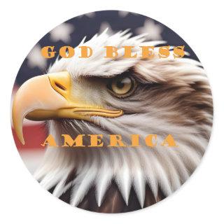 Patriotic American eagle, God bless America! Classic Round Sticker
