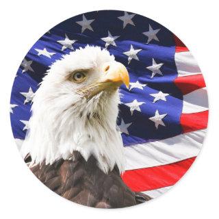 Patriotic American Flag and American Eagle  Classic Round Sticker