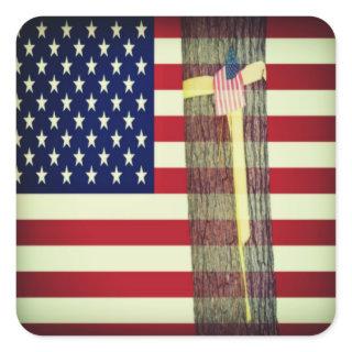 Patriotic American Flag and Yellow Ribbon Sticker