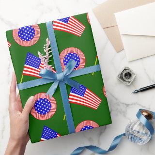 Patriotic American Flag Pattern on Green