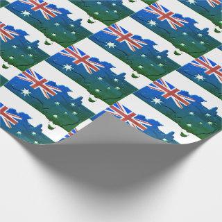 Patriotic AUSTRALIA FLAG Australian Map Blue Green