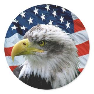 Patriotic Bald Eagle American Flag Classic Round Sticker