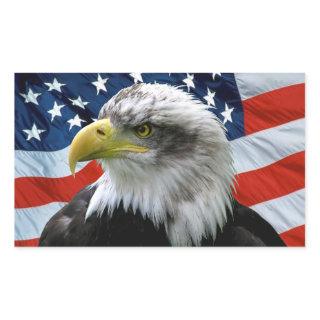 Patriotic Bald Eagle American Flag Rectangular Sticker