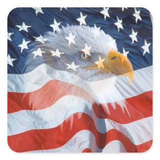 Patriotic Bald Eagle On The American Flag Square Sticker