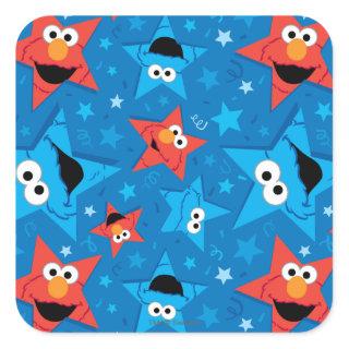 Patriotic Elmo and Cookie Monster Pattern Square Sticker