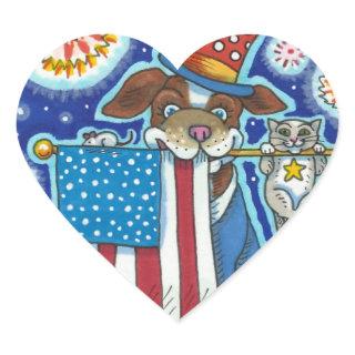 PATRIOTIC FLAG PET DOG CAT MOUSE, CUTE FUNNY HEART STICKER