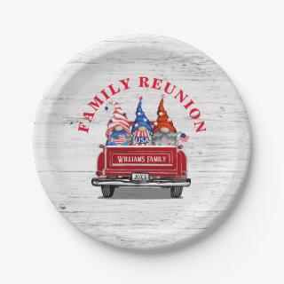 Patriotic Gnome Vintage Red Truck Family Reunion Paper Plates