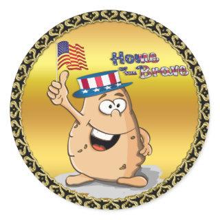 Patriotic potato with American hat and a USA flag Classic Round Sticker