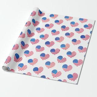 Patriotic Red White Blue Stars Stripes Heart Flags