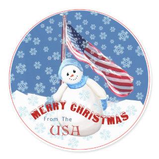 Patriotic Snowman Christmas Stickers with American