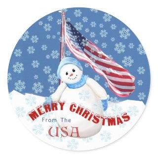 Patriotic Snowman Christmas Stickers with American