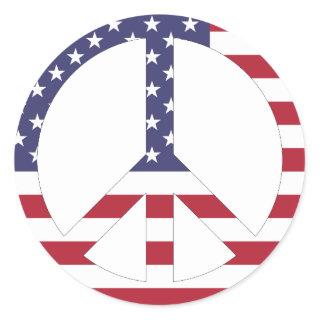 Patriotic USA Flag Stars And Stripes Peace Sign  Classic Round Sticker