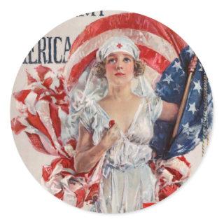Patriotic USA - Red Cross Join Classic Round Sticker