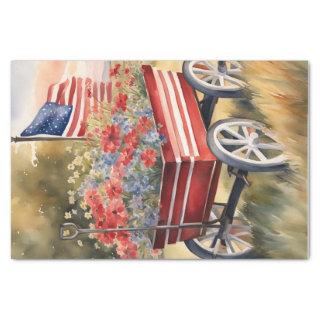 Patriotic Wagon With Flowers and Flag Decoupage  Tissue Paper