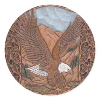 Patriotic Western country tooled leather Eagle Classic Round Sticker