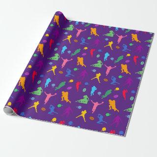Pattern Of Colorful Football Players On Purple