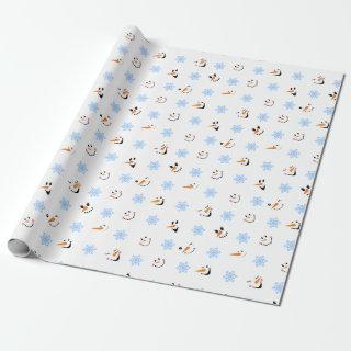 Pattern Of Cool Snowmen Faces, Blue Snowflakes