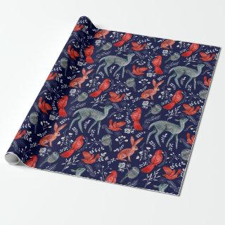 Pattern Of Cute Forest Animals On Navy Blue