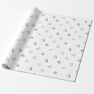 Pattern Of Funny Snowmen Faces On White