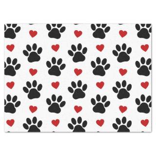 Pattern Of Paws, Dog Paws, Black Paws, Red Hearts Tissue Paper