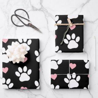 Pattern Of Paws, Dog Paws, White Paws, Pink Hearts  Sheets