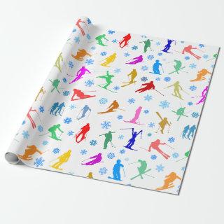 Pattern Of Skiers. Colorful Silhouettes On White