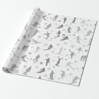 Pattern Of Skiers. Gray Silhouettes On White