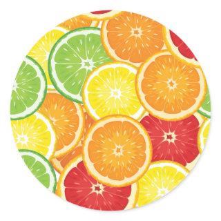 Pattern with citrus fruits classic round sticker