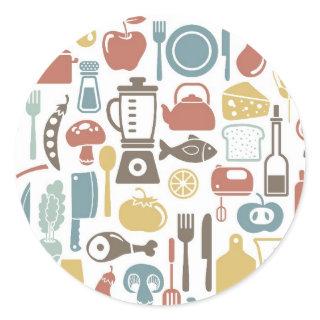 Pattern with cooking icons classic round sticker