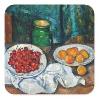 Paul Cezanne - Still Life with Cherries and Peachs Square Sticker