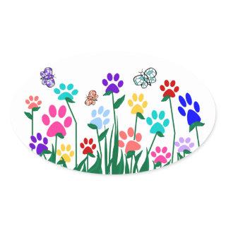 Paw print flower garden Mass Production Oval Sticker