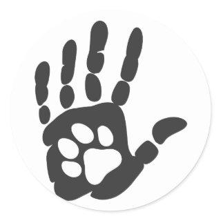 Paw print in the hand - Choose background color Classic Round Sticker