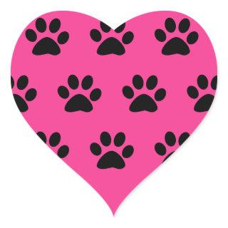 Paw Print Patterns Black Pink Cute Stylish Girly Heart Sticker