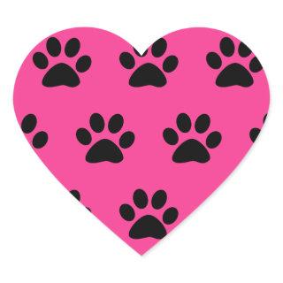 Paw Print Patterns Black Pink Cute Stylish Girly Heart Sticker